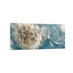 Obraz na szkle - Zdmuchiwany dmuchawiec na tle niebieskiego nieba - 120x50cm - Oddech anioła - Nowoczesna dekoracja ścienna do salonu i sypialni ARTTOR