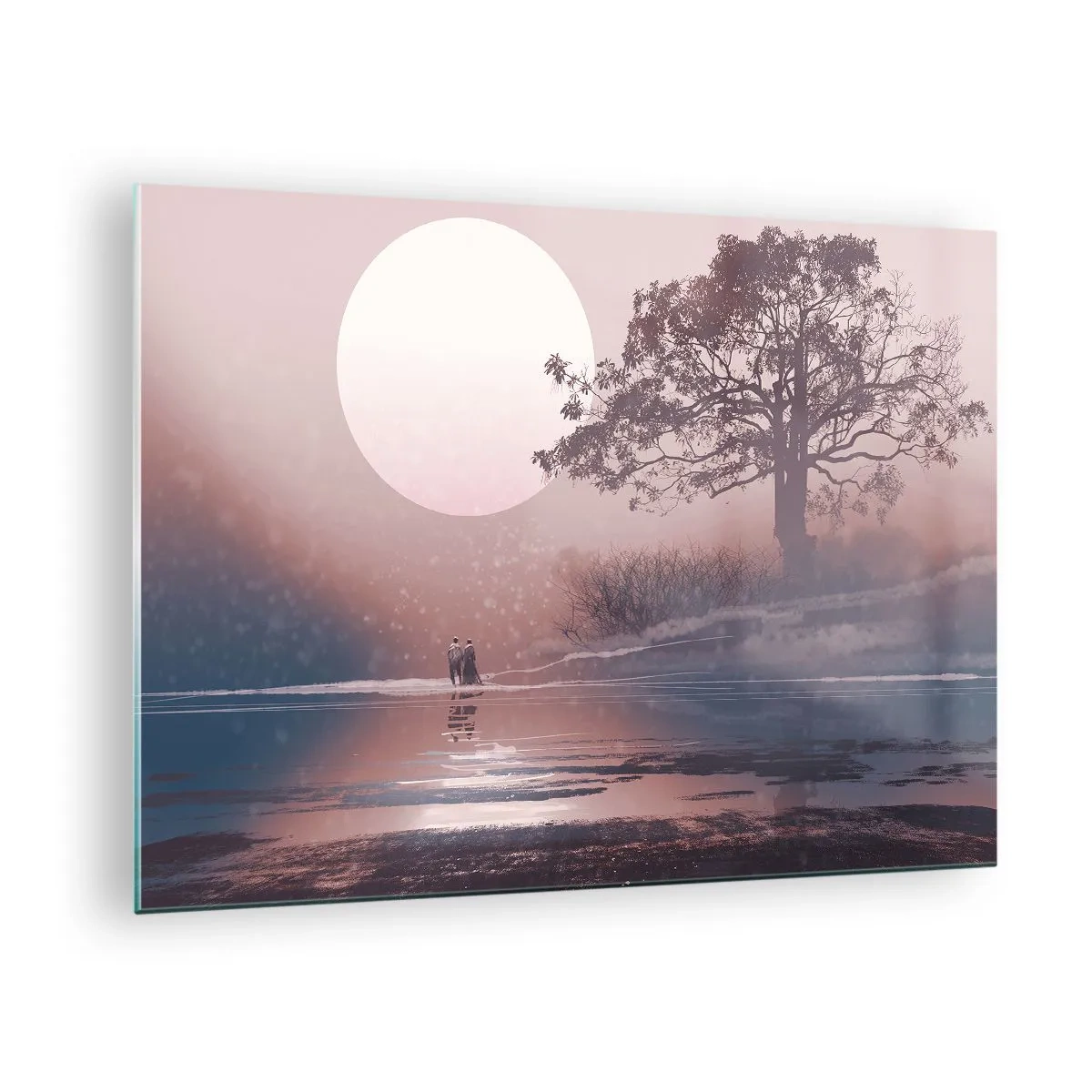 Obraz na szkle - Magiczny krajobraz z drzewem, księżycem i postaciami - 70x50cm - Nocne dziwy - Nowoczesna dekoracja ścienna do salonu i sypialni ARTTOR