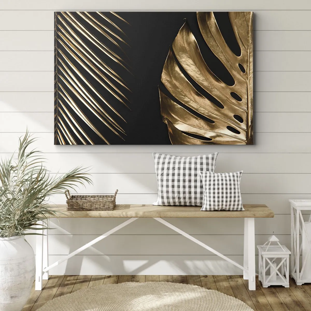 Obraz na płótnie - Złote liście na czarnym tle - 70x50cm - Różne, a równie drogie - Nowoczesna dekoracja ścienna do salonu i sypialni ARTTOR