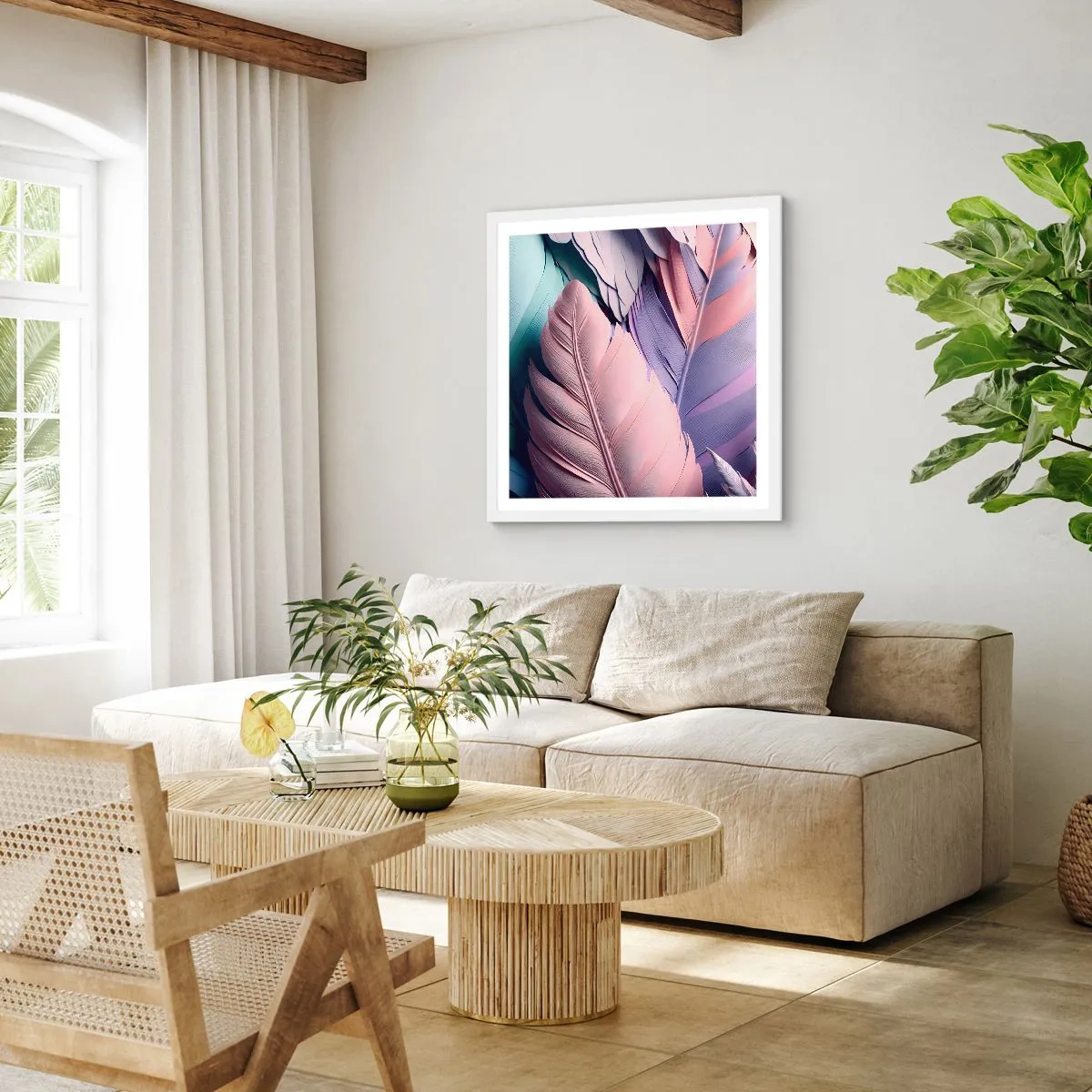 Plakat w białej ramie - Ptasi szyk - 40x40 cm