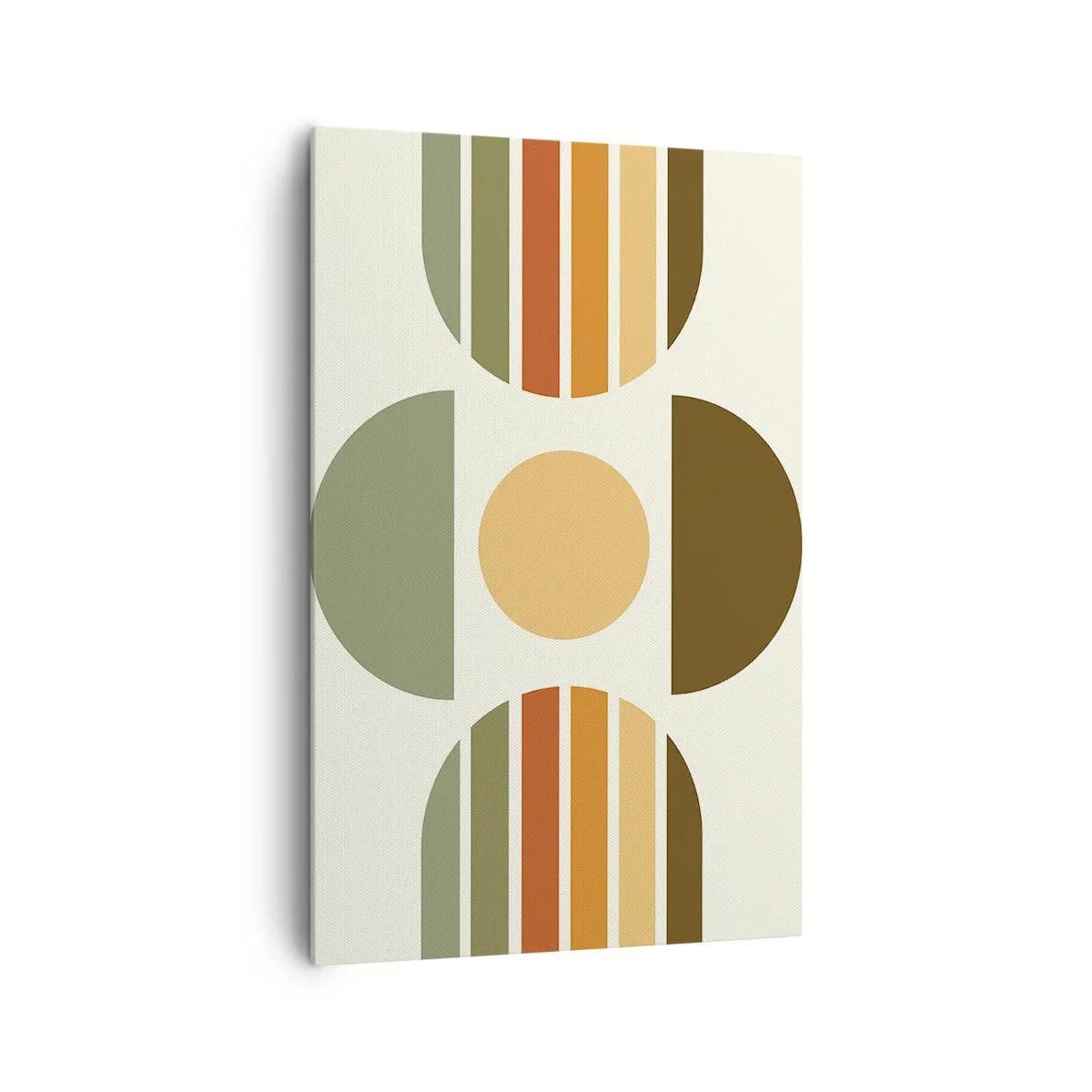 Obraz na płótnie - Geometryczna kompozycja z półokręgami i paskami w odcieniach ziemi - 80x120cm - W kolorach ziemi - Nowoczesna dekoracja ścienna do salonu i sypialni ARTTOR