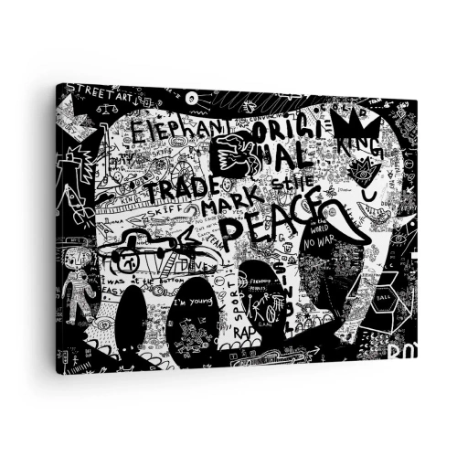 Obraz na płótnie - Czarno-biała grafika z motywami graffiti - 70x50cm - Bogaty świat ulicy - Nowoczesna dekoracja ścienna do salonu i sypialni ARTTOR