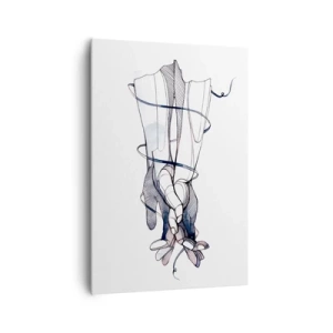 Obraz na płótnie - Subtelny rysunek dłoni z delikatnym kwiatem - 70x100cm - Studium dotyku - Nowoczesna dekoracja ścienna do salonu i sypialni ARTTOR