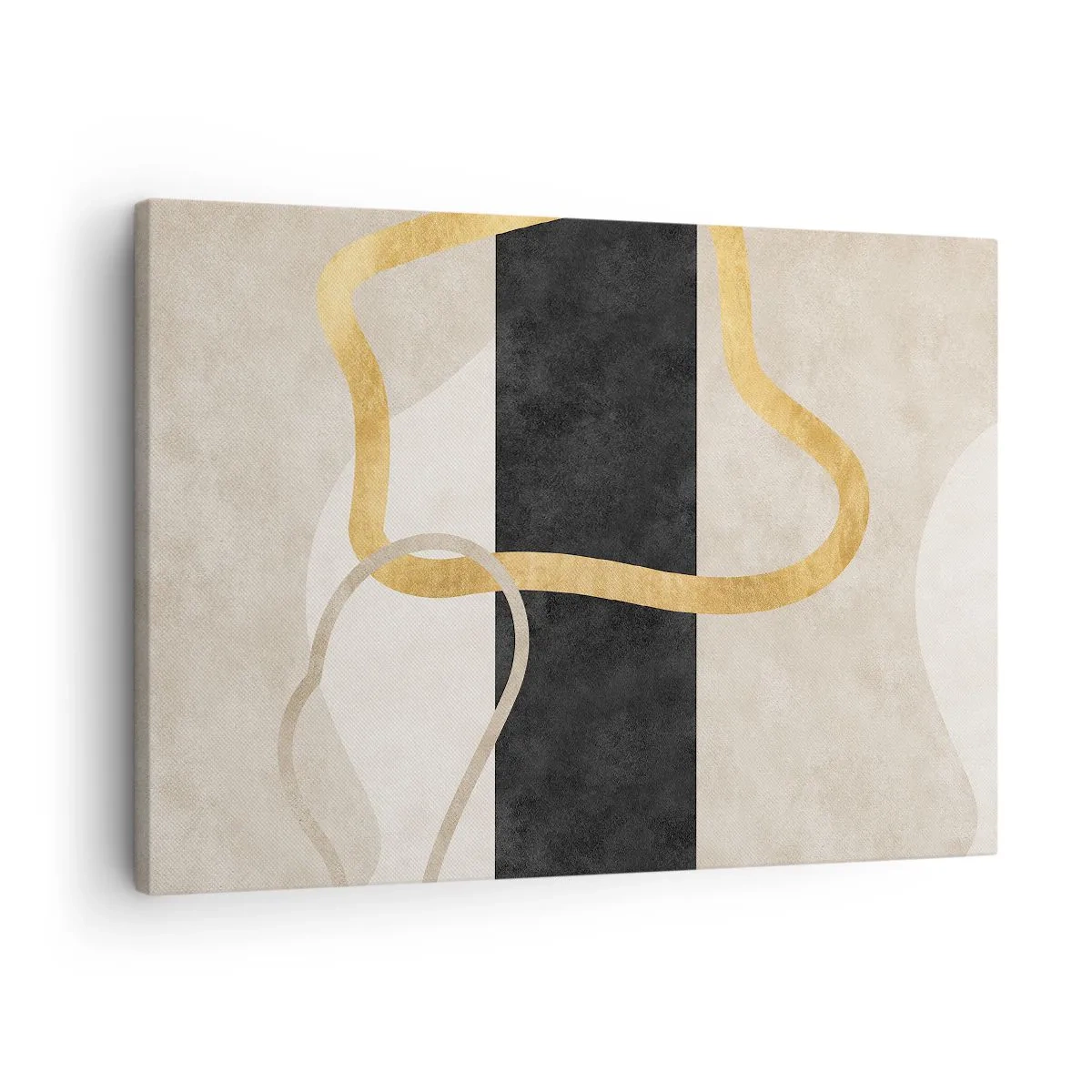 Obraz na płótnie - Minimalistyczny wzór z zapętlonymi kształtami w złotym i czarnym kolorze - 70x50cm - Kształty zapętlone - Nowoczesna dekoracja ścienna do salonu i sypialni ARTTOR