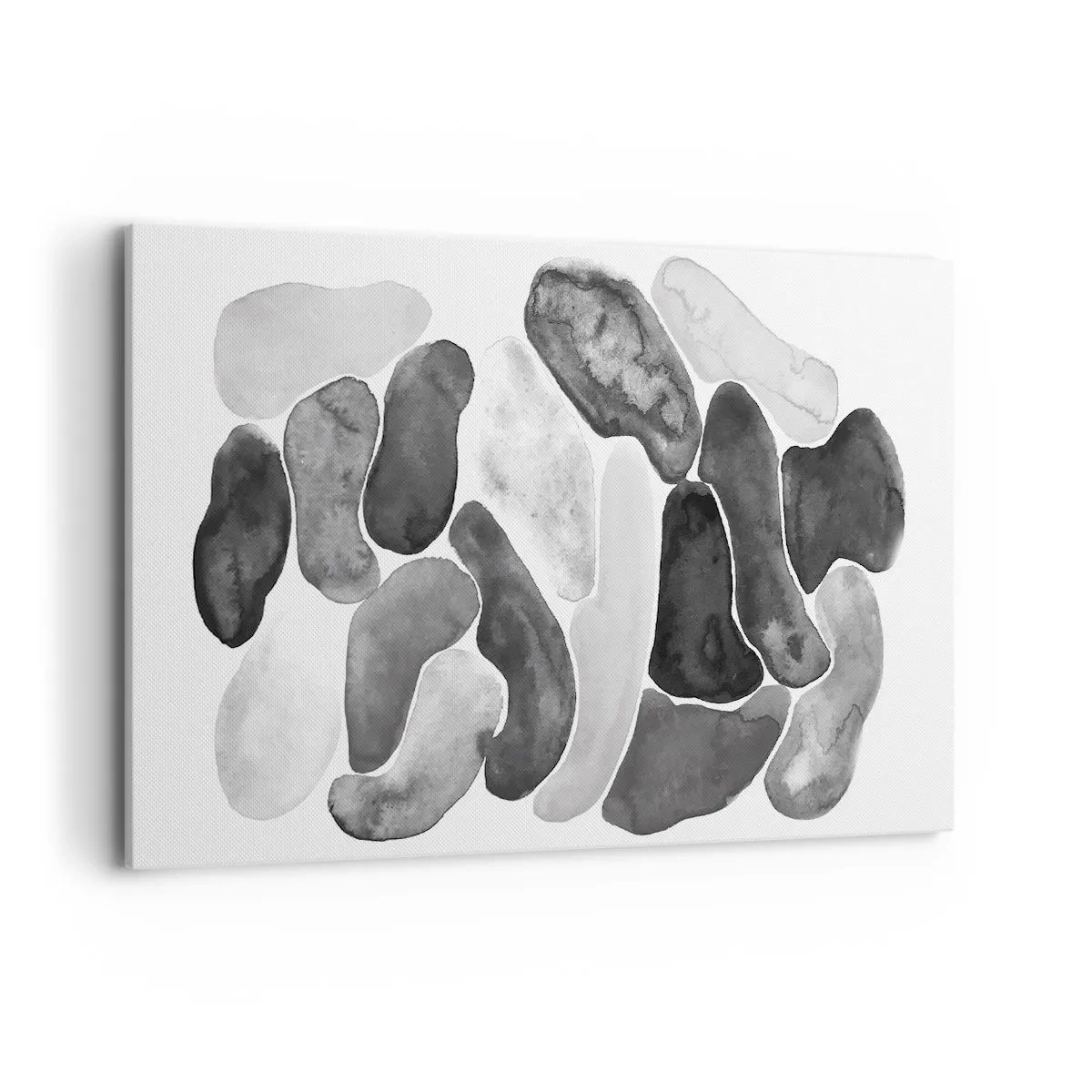 Obraz na płótnie - Czarno-biała abstrakcja z nieregularnymi plamami na białym tle - 120x80cm - Abstrakcja kamienista - Nowoczesna dekoracja ścienna do salonu, kuchni i sypialni ARTTOR