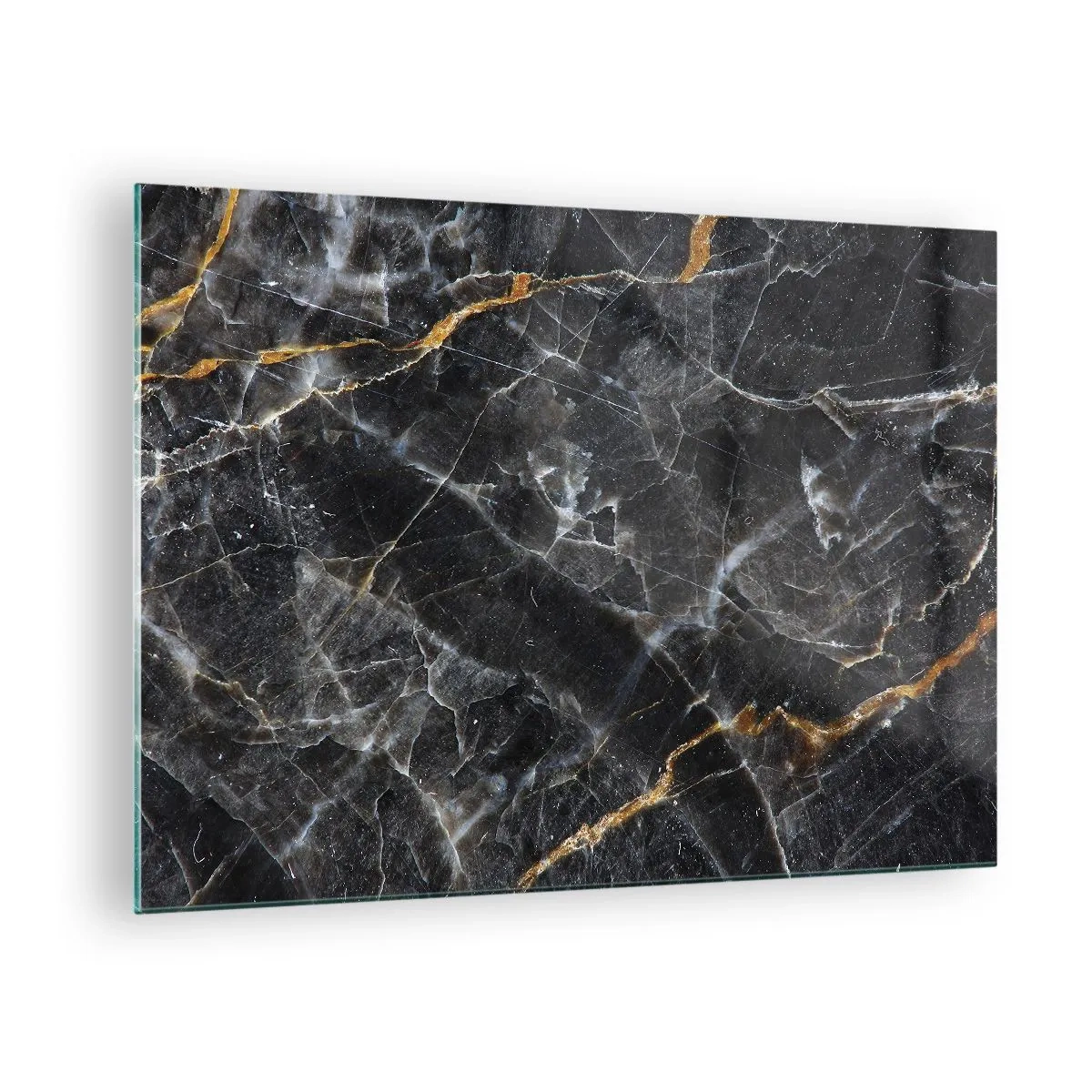 Obraz na szkle - Czarno-złoty marmurowy wzór z białymi żyłkami - 70x50cm - Wewnętrzne życie kamienia - Nowoczesna dekoracja ścienna do salonu i sypialni ARTTOR