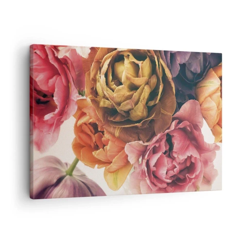 Obraz na płótnie - Bukiet różnorodnych kwiatów w intensywnych barwach - 70x50cm - Święto życia - Nowoczesna dekoracja ścienna do salonu i sypialni ARTTOR