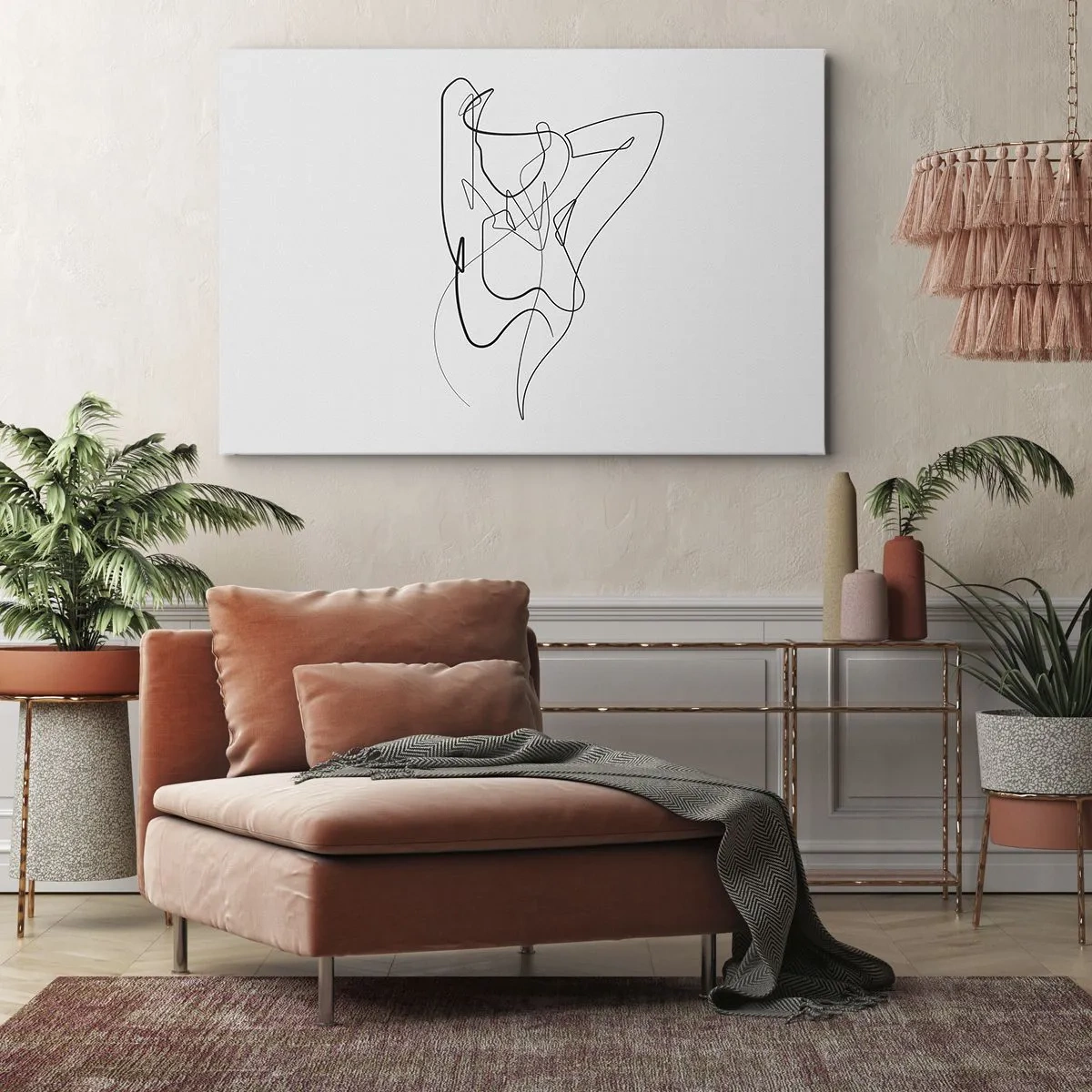 Obraz na płótnie - Minimalistyczny kontur kobiecej sylwetki - 70x50cm - Naprawdę, jaka jesteś... - Nowoczesna dekoracja ścienna do salonu i sypialni ARTTOR