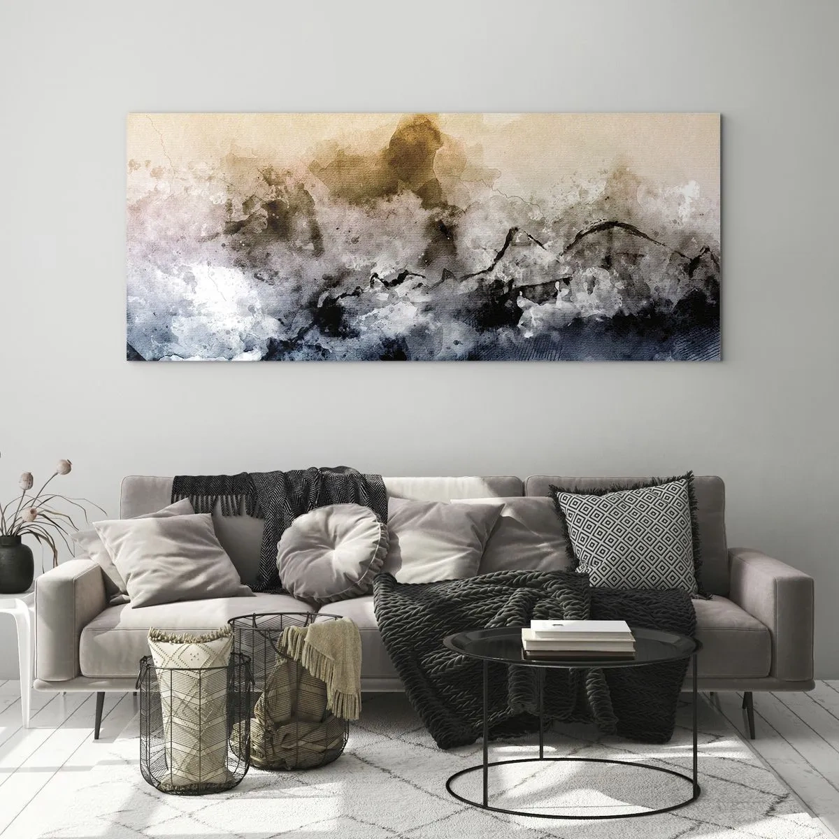 Obraz na szkle - Abstrakcyjny krajobraz z mgłą i subtelnymi kolorami - 120x50cm - Zatopione w tumanie mgły - Nowoczesna dekoracja ścienna do salonu i sypialni ARTTOR