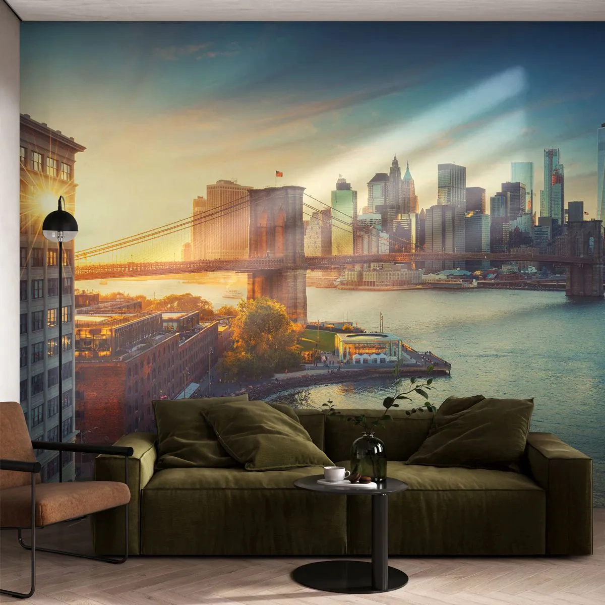 Fototapeta Premium Sand - Wielkomiejski świt - Nowy Jork, Miasto, Most Brookliński - 350x256 cm