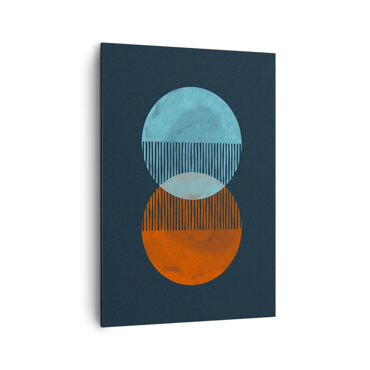 Obraz na płótnie - Dwa koła w kolorze pomarańczowym i niebieskim na ciemnym tle - 70x100cm - Astronomiczna fantazja - Nowoczesna dekoracja ścienna do salonu i sypialni ARTTOR
