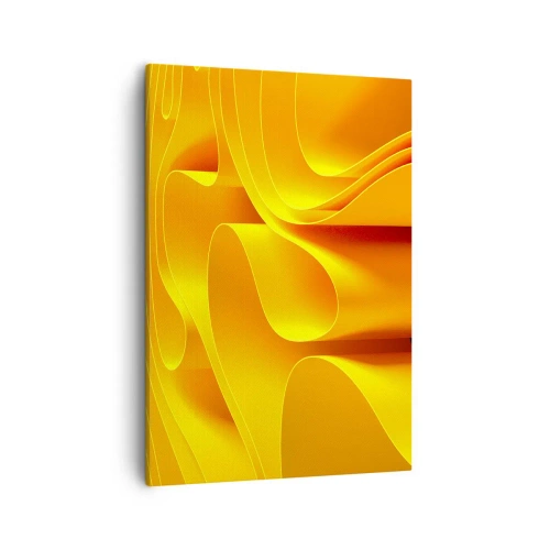 Obraz na płótnie - Abstrakcyjna kompozycja falistych kształtów w odcieniach złota i żółci - 50x70cm - Jak fale słońca - Nowoczesna dekoracja ścienna do salonu, kuchni i sypialni ARTTOR