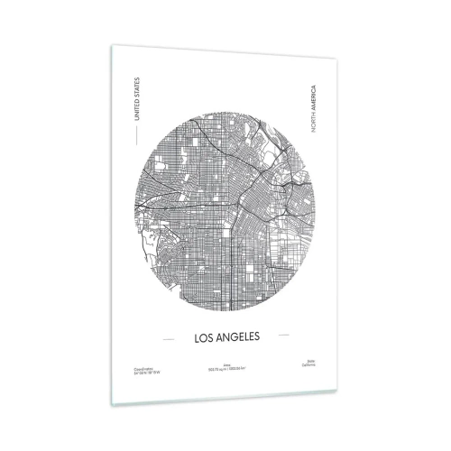 Obraz na szkle - Czarno-biała mapa Los Angeles w stylu minimalistycznym - 50x70cm - Anatomia Los Angeles - Nowoczesna dekoracja ścienna do salonu, kuchni i sypialni ARTTOR