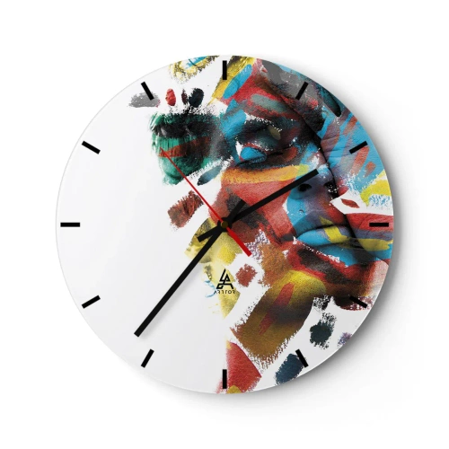 Zegar ścienny - Kolorowa abstrakcja twarzy z intensywnymi pociągnięciami farby - 30x30cm - Barwna osobowość - Nowoczesna dekoracja ścienna do salonu, kuchni i sypialni ARTTOR