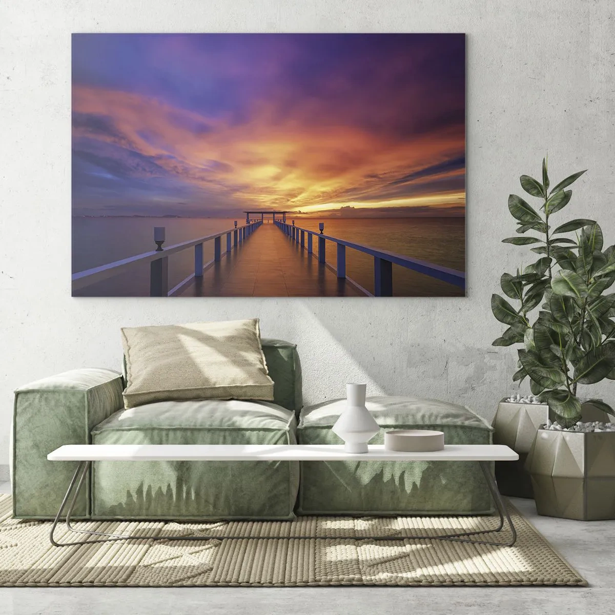 Obraz na szkle - Pomost na tle zachodu słońca - 70x50cm - Bez końca - Nowoczesna dekoracja ścienna do salonu i sypialni ARTTOR