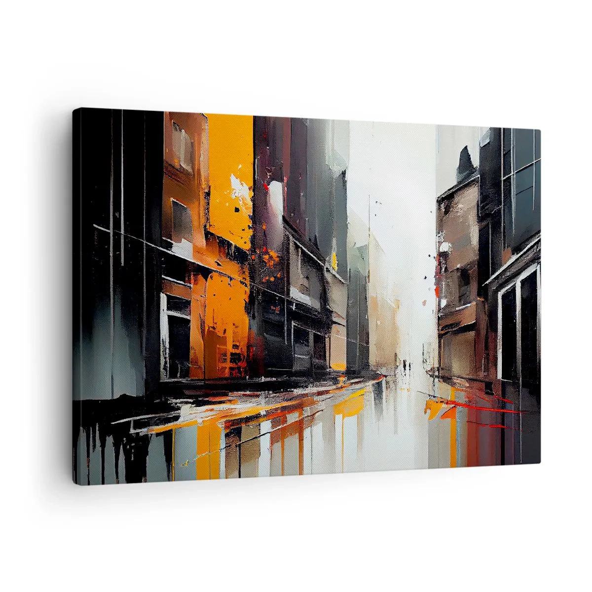 Obraz na płótnie - Abstrakcyjny widok miejskiej ulicy w deszczu - 70x50cm - Deszczowy dzień - Nowoczesna dekoracja ścienna do salonu i sypialni ARTTOR