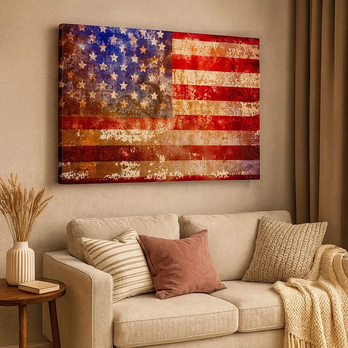 Obraz na płótnie - Stylizowana flaga USA z efektem postarzenia - 70x50cm - Chwała nie przemija - Nowoczesna dekoracja ścienna do salonu i sypialni ARTTOR