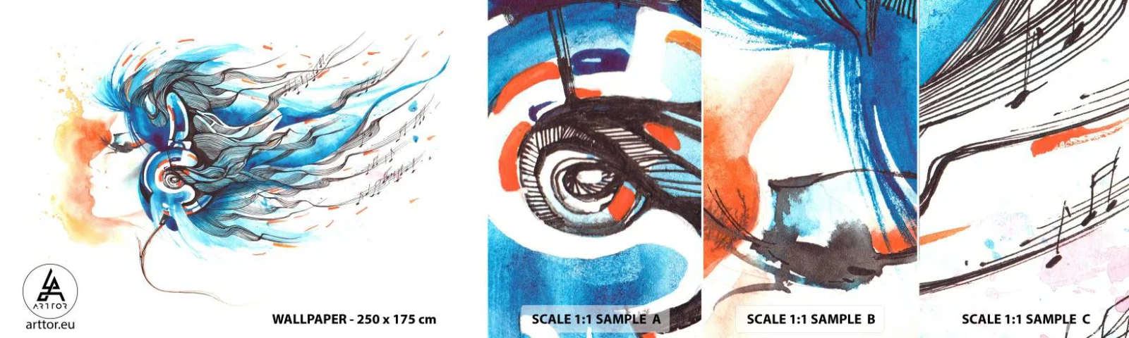 Fototapeta Próbka Samoprzylepna Deluxe Sticker - Niech gra muzyka - Abstrakcja, Kobieta, Muzyka - 100x30 cm