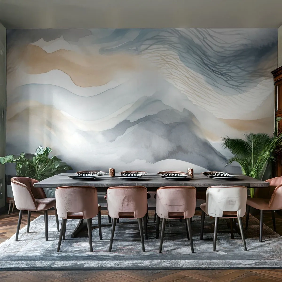 Fototapeta Standard Eco - Abstrakcja śnieżna i mglista - Sztuka, Akwarela, Minimalizm - 200x140 cm