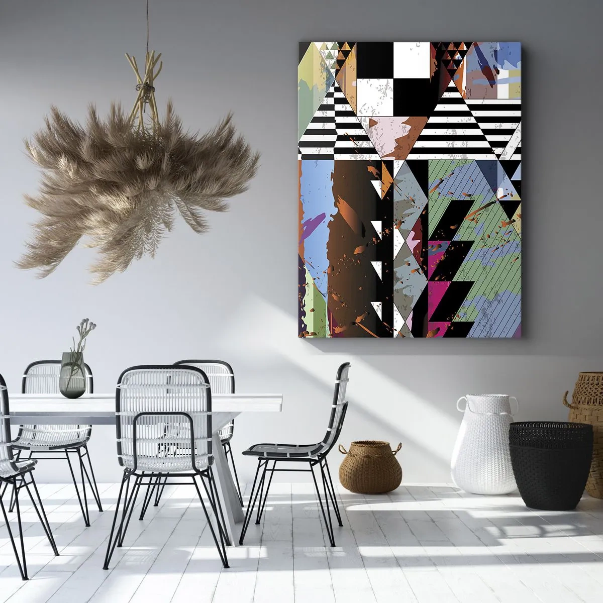 Obraz na płótnie - Abstrakcyjna kompozycja geometryczna z żywymi kolorami - 70x100cm - Geometrycznie i organicznie - Nowoczesna dekoracja ścienna do salonu i sypialni ARTTOR