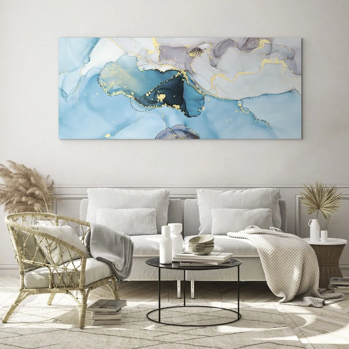 Obraz na szkle - Studium spotkania szarości z turkusem - 100x40 cm