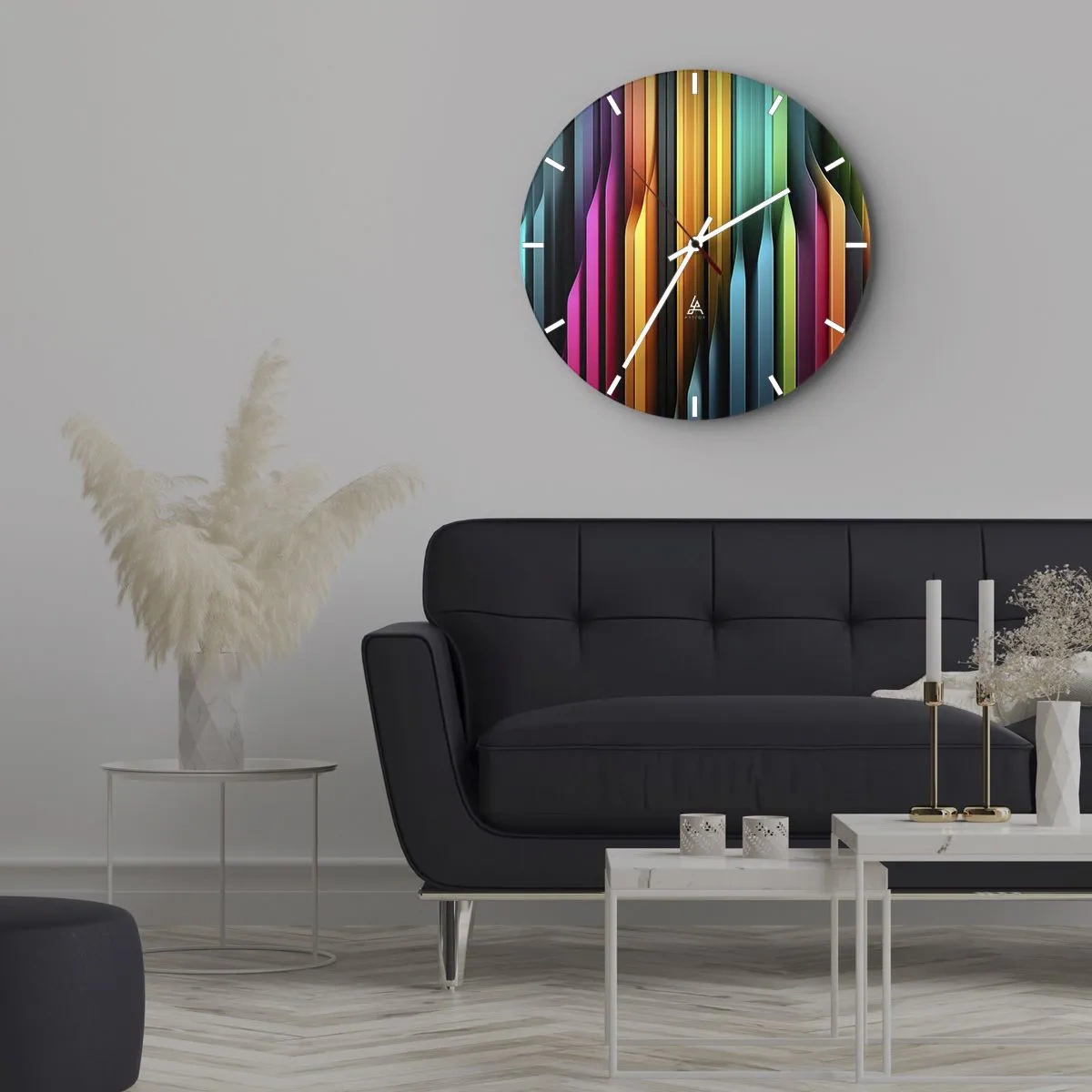 Zegar ścienny - Kolorowe pionowe linie w stylu świetlnych refleksów - 30x30cm - Świetlne organy - Nowoczesna dekoracja ścienna do salonu, kuchni i sypialni ARTTOR