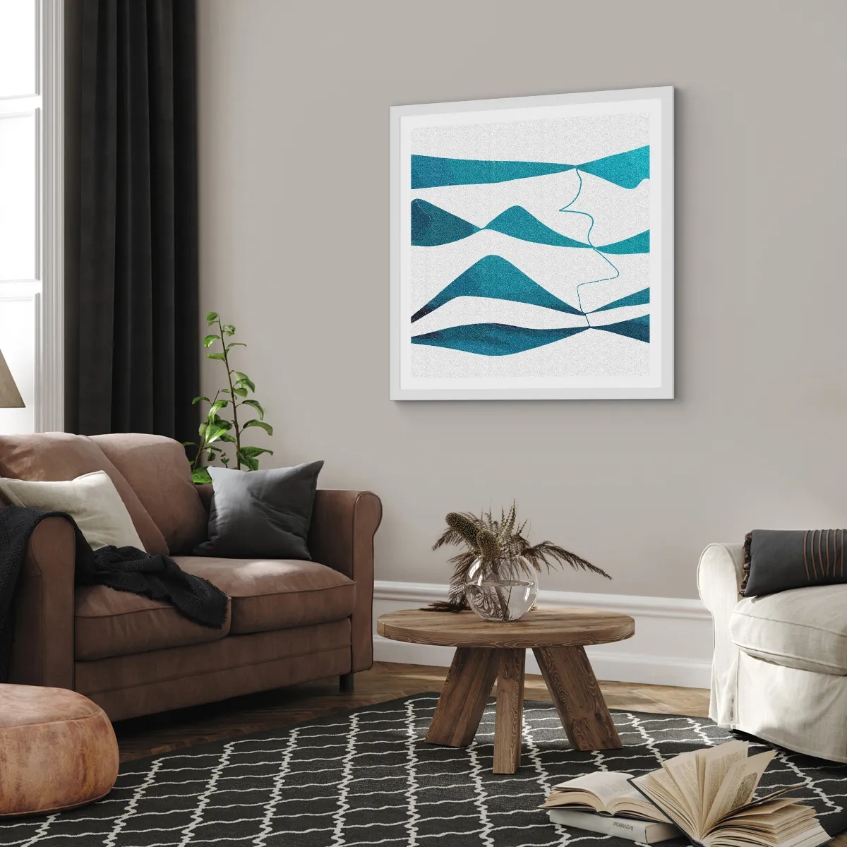Plakat w białej ramie - Abstrakcja: turkusowy związek - 30x30 cm