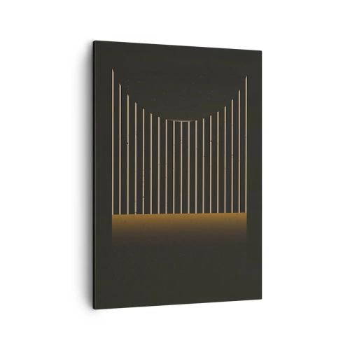 Obraz na płótnie - Minimalistyczna kompozycja geometryczna w odcieniach złota i czerni - 50x70cm - Zbadać ciemność - Nowoczesna dekoracja ścienna do salonu, kuchni i sypialni ARTTOR