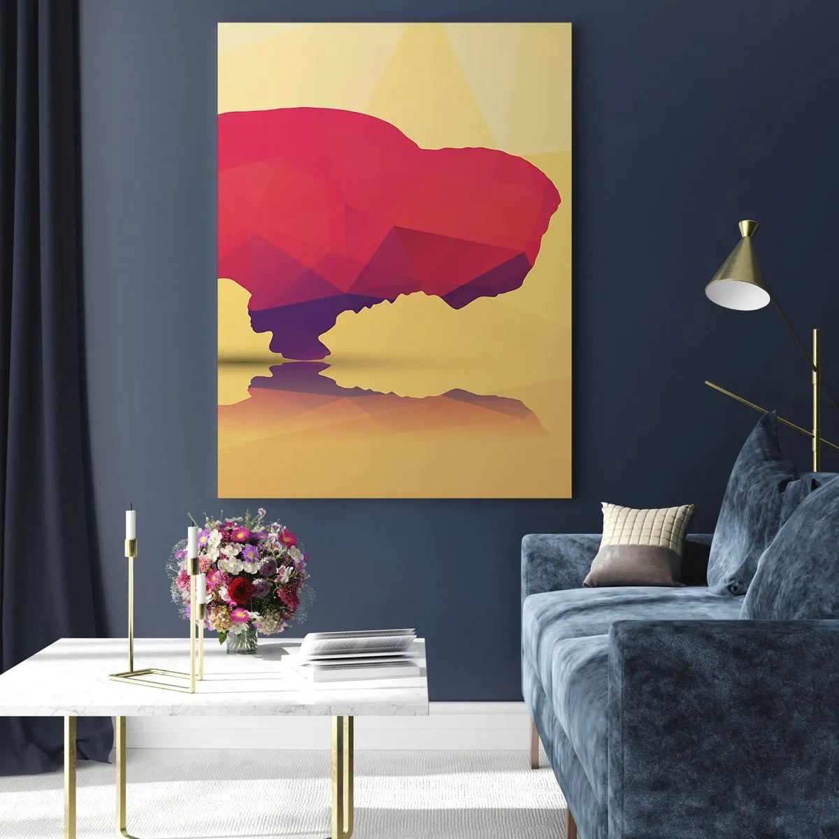 Obraz na szkle - Geometryczny bizon w ciepłych barwach - 50x70cm - Amarantowa siła żubra - Nowoczesna dekoracja ścienna do salonu, kuchni i sypialni ARTTOR