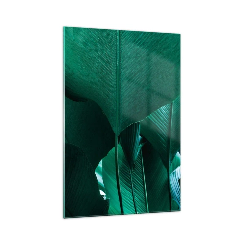 Obraz na szkle - Zielone liście w minimalistycznej kompozycji - 70x100cm - Zwrócone do światła - Nowoczesna dekoracja ścienna do salonu i sypialni ARTTOR