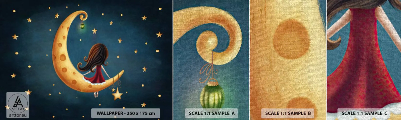 Fototapeta Próbka Premium Canvas - Pewnego razu… - Dla Dzieci, Dziewczynka, Księżyc - 100x30 cm