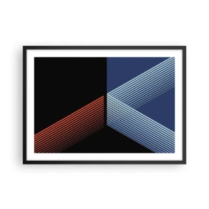 Plakat w czarnej ramie - Geometryczne linie w odcieniach czerwieni i błękitu - 70x50cm - Prosta historia - Nowoczesna dekoracja ścienna do salonu i sypialni ARTTOR