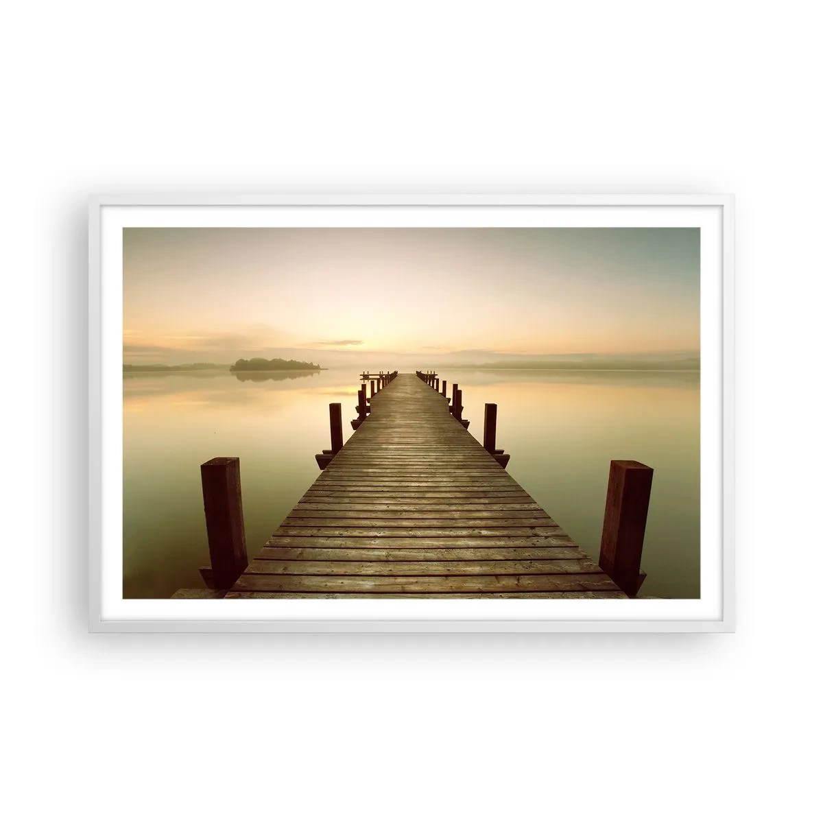Plakat w białej ramie - Przedświt, świtanie, światło - 91x61 cm