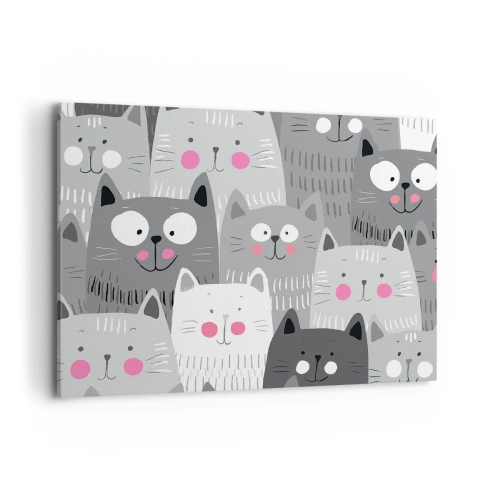 Obraz na płótnie - Zabawny wzór z kotami w odcieniach szarości - 100x70cm - Koci świat - Nowoczesna dekoracja ścienna do salonu, kuchni i sypialni ARTTOR