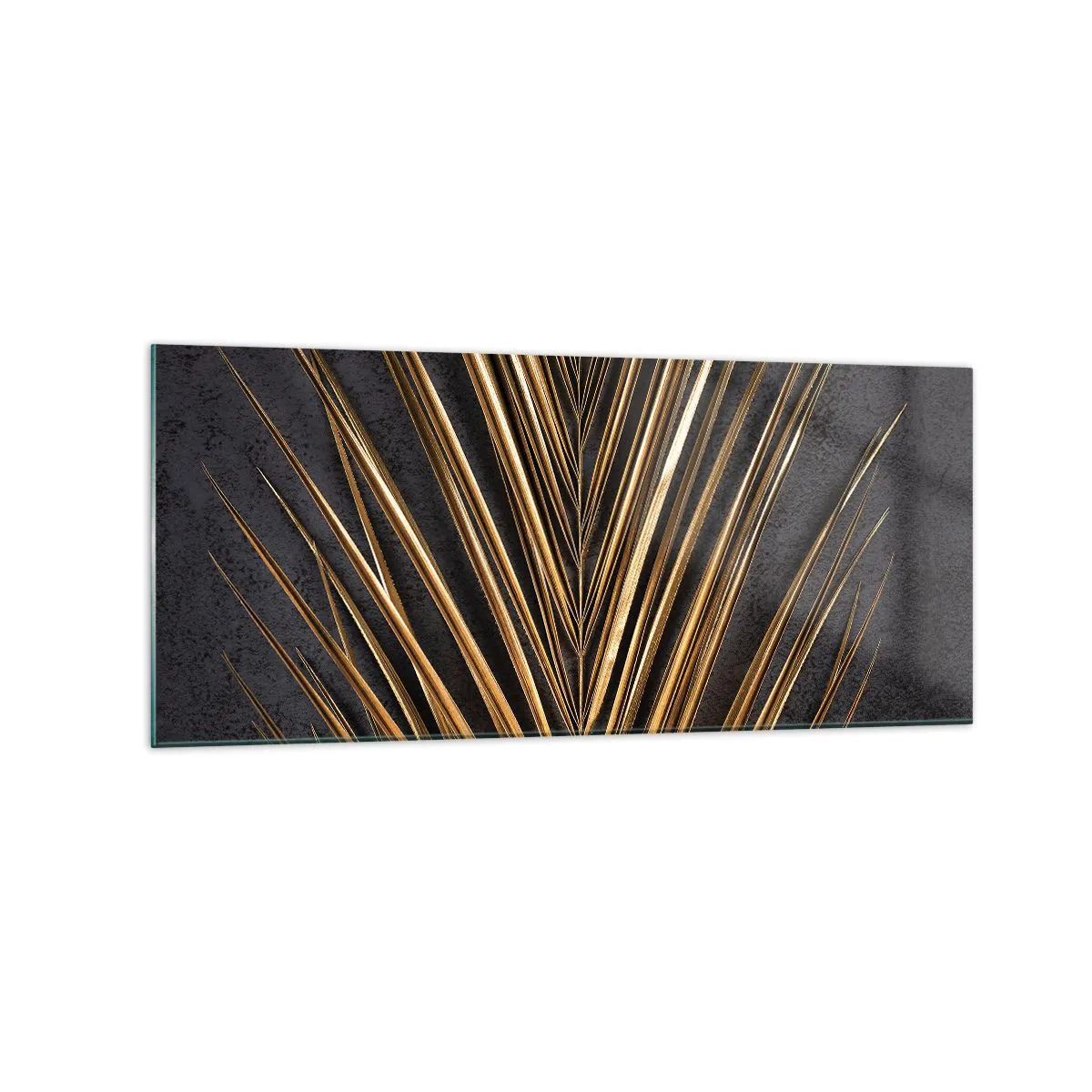 Obraz na szkle - Złoty liść tropikalny na czarnym tle - 120x50cm - Złoto tropików - Nowoczesna dekoracja ścienna do salonu i sypialni ARTTOR