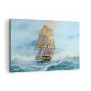Obraz na płótnie - Statek żaglowy na wzburzonym morzu - 120x80cm - Mknący po falach - Nowoczesna dekoracja ścienna do salonu, kuchni i sypialni ARTTOR