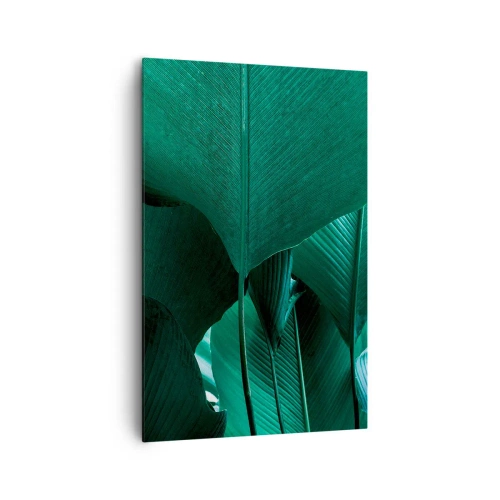 Obraz na płótnie - Zielone liście w minimalistycznej kompozycji - 80x120cm - Zwrócone do światła - Nowoczesna dekoracja ścienna do salonu i sypialni ARTTOR