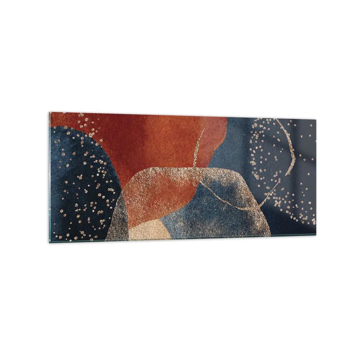 Obraz na szkle - Abstrakcyjne kształty w odcieniach czerwieni i błękitu - 120x50cm - Lekkość bytu - Nowoczesna dekoracja ścienna do salonu i sypialni ARTTOR