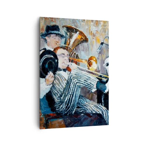 Obraz na płótnie - Muzycy jazzowi w stylu malarskim podczas koncertu - 70x100cm - Cały ten jazz - Nowoczesna dekoracja ścienna do salonu i sypialni ARTTOR