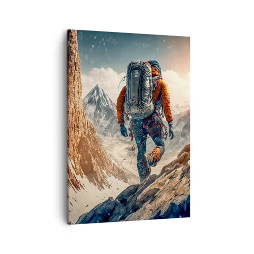 Obraz na płótnie - Samotny wspinacz na górskim szlaku - 50x70cm - Samotny wojownik - Nowoczesna dekoracja ścienna do salonu, kuchni i sypialni ARTTOR