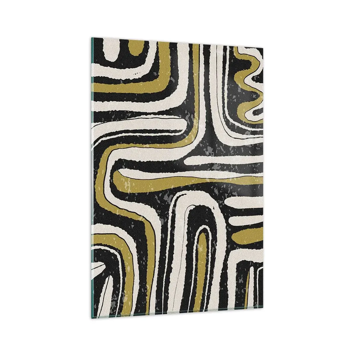 Obraz na szkle - Abstrakcyjny wzór w czerni, bieli i złocie - 80x120cm - Kompozycja: trakty i zaułki - Nowoczesna dekoracja ścienna do salonu i sypialni ARTTOR