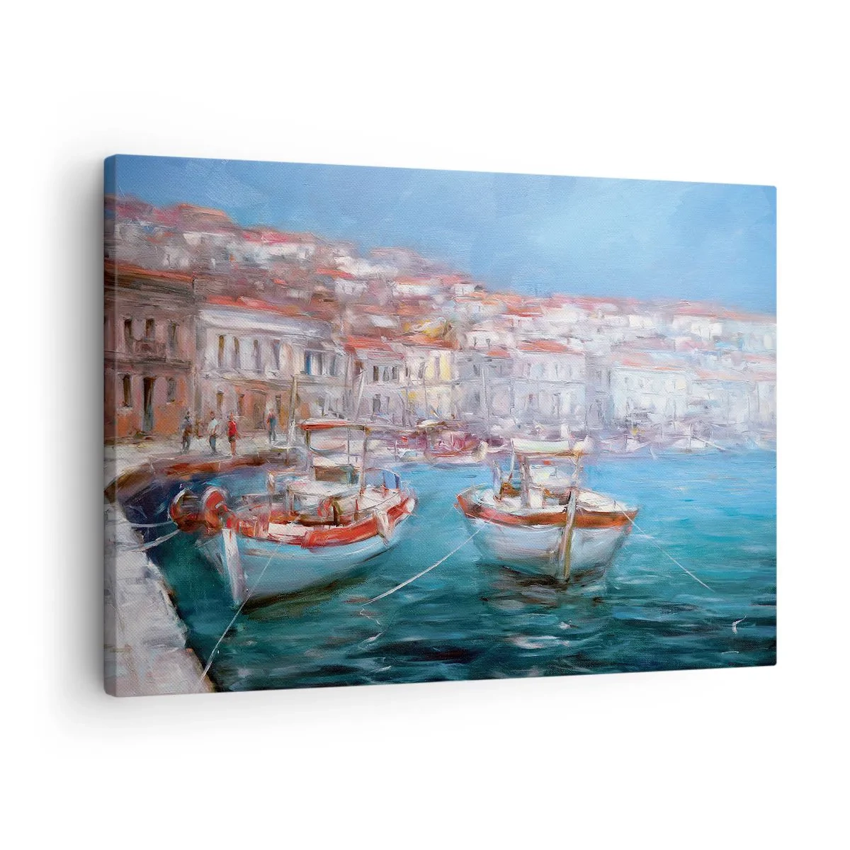 Obraz na płótnie - Łodzie w malowniczej włoskiej zatoce - 70x50cm - Włoska zatoka - Nowoczesna dekoracja ścienna do salonu i sypialni ARTTOR