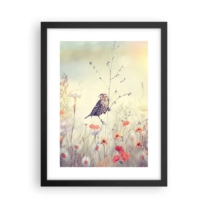 Plakat w czarnej ramie - Ptasi portret z łąką w tle - 30x40 cm