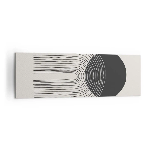 Obraz na płótnie - Abstrakcyjny wzór z liniami i czarnym kołem na jasnym tle - 160x50cm - Drżenie i pewność - Nowoczesna dekoracja ścienna do salonu i sypialni ARTTOR