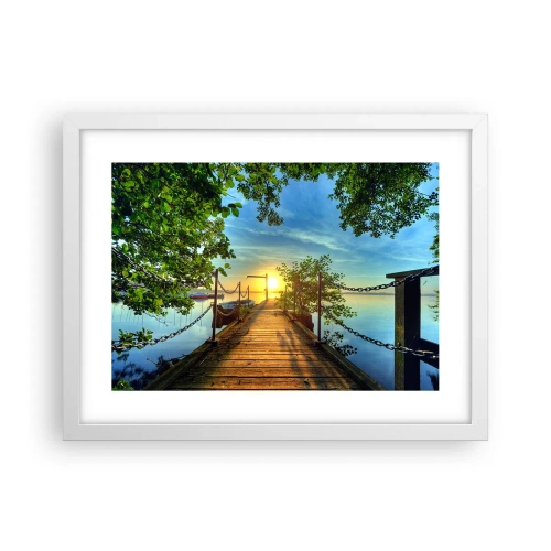 Plakat w białej ramie - Zachód nad wodą - 40x30 cm