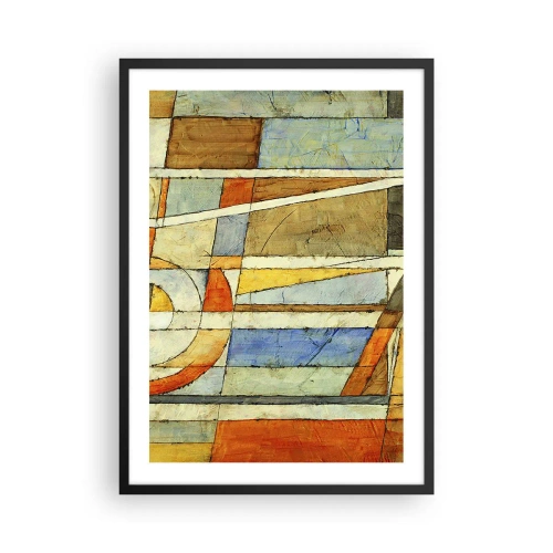 Plakat w czarnej ramie - Geometryczne wzory w odcieniach pomarańczu i błękitu - 50x70cm - Kubizm na budowie - Nowoczesna dekoracja ścienna do salonu i sypialni ARTTOR