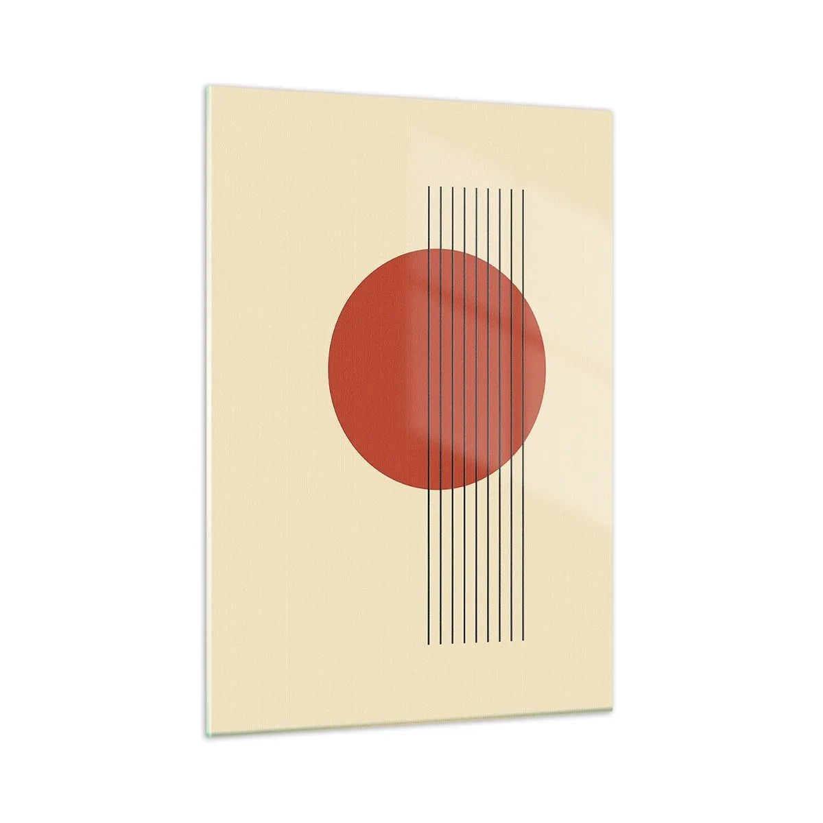 Obraz na szkle - Minimalistyczna grafika z czerwonym kołem i liniami - 50x70cm - W koło i dalej - Nowoczesna dekoracja ścienna do salonu, kuchni i sypialni ARTTOR