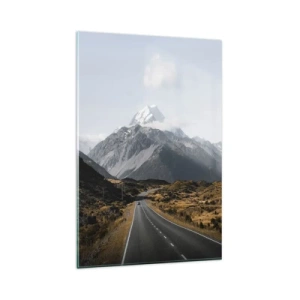 Obraz na szkle - Droga w górach otoczona malowniczym krajobrazem - 80x120cm - Droga do serca gór - Nowoczesna dekoracja ścienna do salonu i sypialni ARTTOR