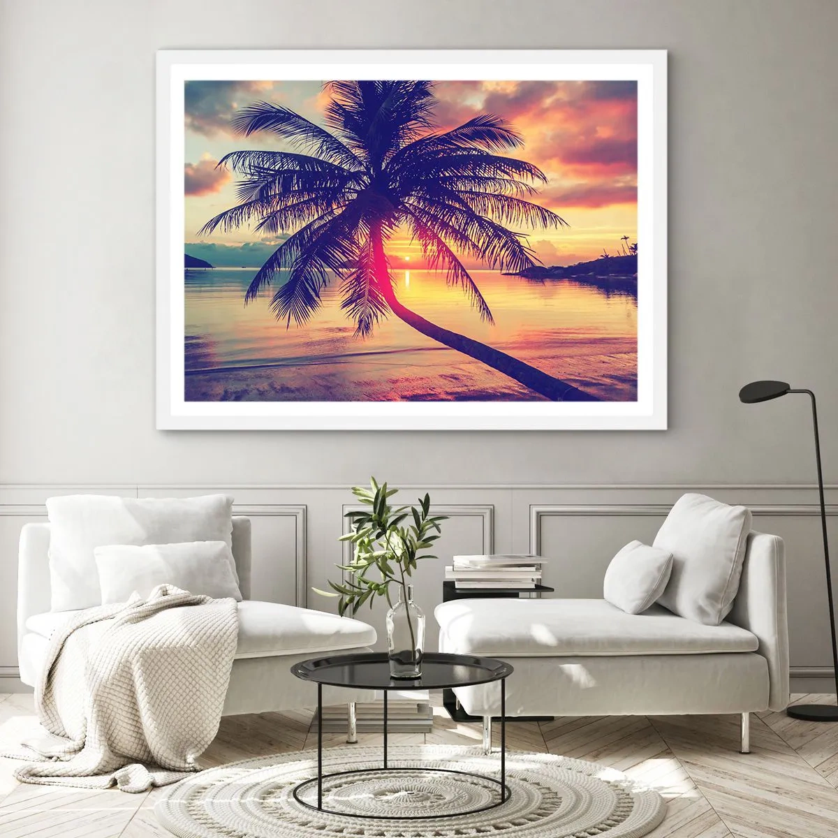 Plakat w białej ramie - Wieczór pod palmami - 91x61 cm