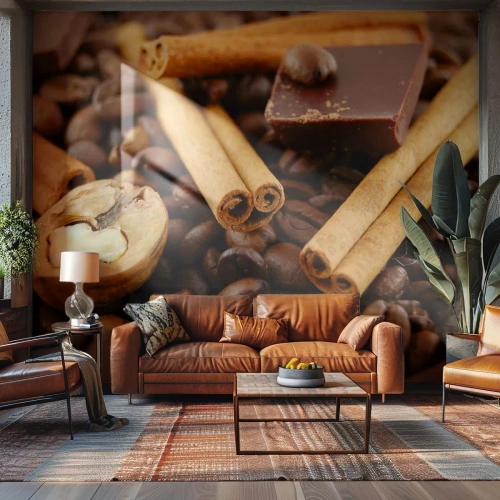 Fototapeta Premium Sand - Koncert aromatów - Gastronomia, Czekolada, Ziarna Kawy - 400x280 cm
